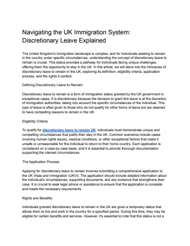 Navigating the UK Immigration System: Discretionary Leave Explained