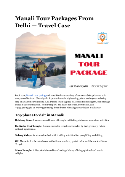 Manali Tour Packages From Delhi — Travel Case
